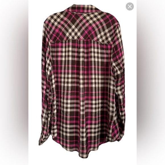 NWT Casa Cabana Plaid Oversized Flannel Button Down Size XS Brown Raspberry - Picture 2 of 6